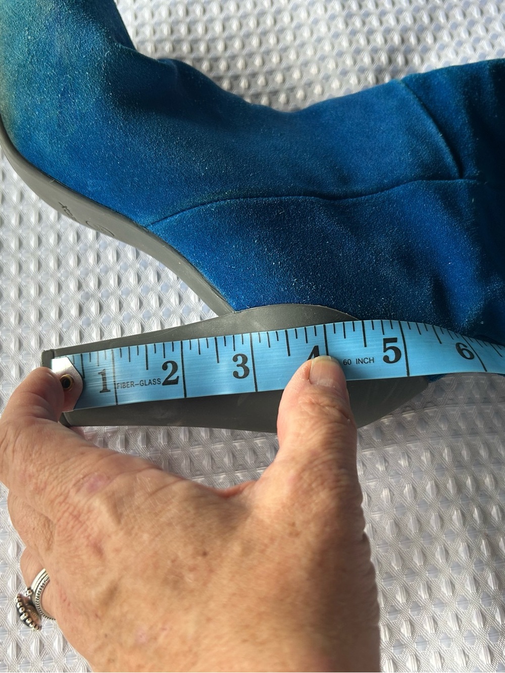 Geox Teal-Blue Suede Knee-High Block Heel Boots - Picture 7 of 16